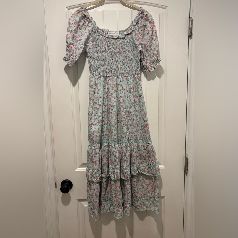 Loveshackfancy x Target Dress size XXS, Celeste blue Floral smocked midi, tiered